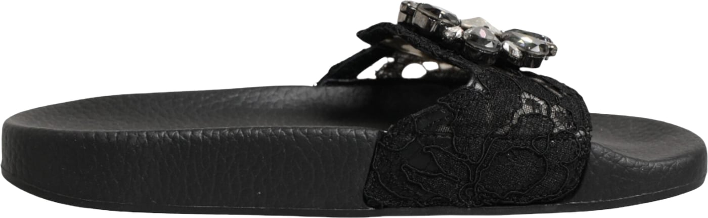 Dolce & Gabbana Black Devotion Matelassé Leather Slides Shoes