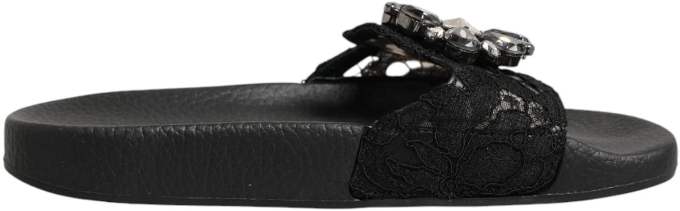 Dolce & Gabbana Black Devotion Matelassé Leather Slides Shoes