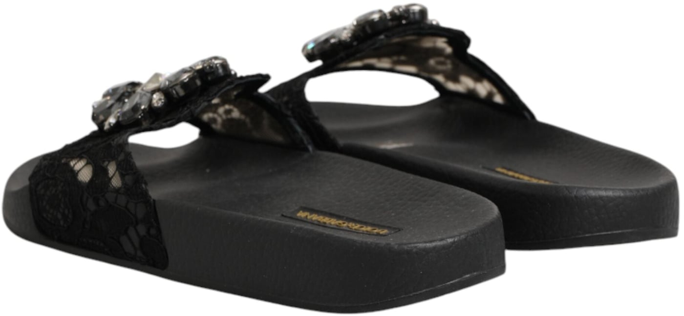 Dolce & Gabbana Black Devotion Matelassé Leather Slides Shoes
