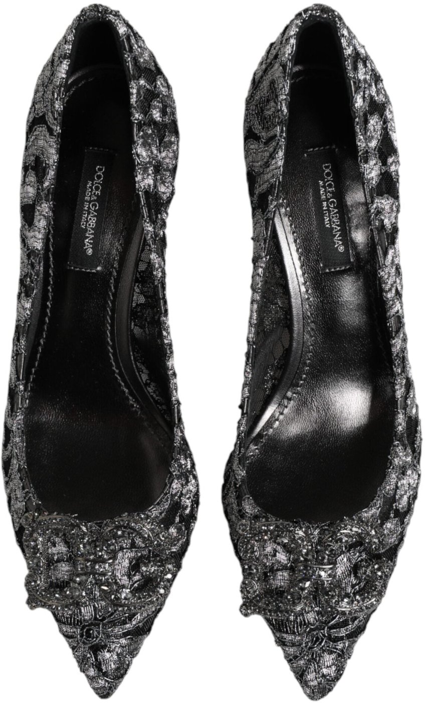 Dolce & Gabbana Silver Lace DG Amore Heels Pumps Shoes