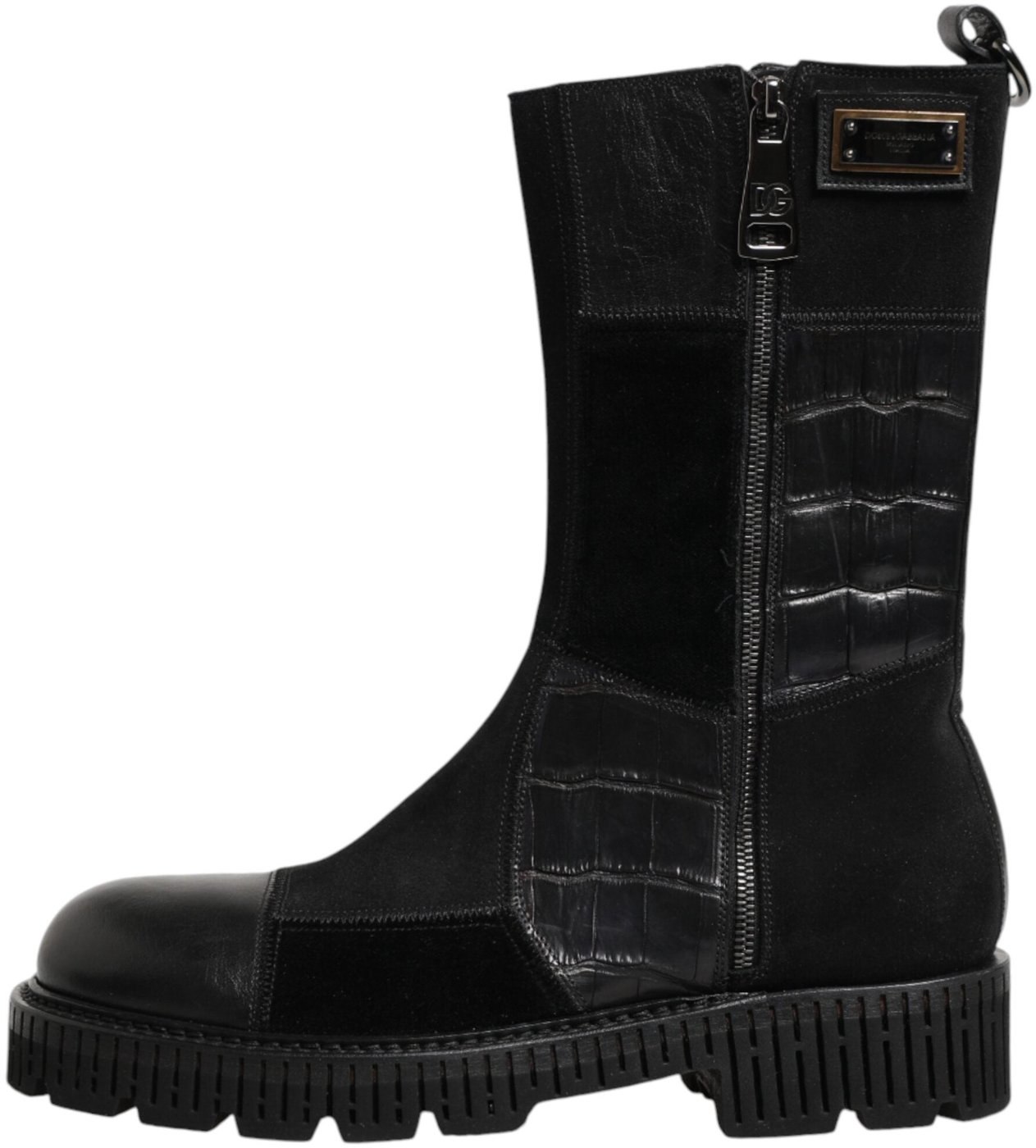 Dolce & Gabbana Black Patchwork Leather Mid Calf Boot Shoes