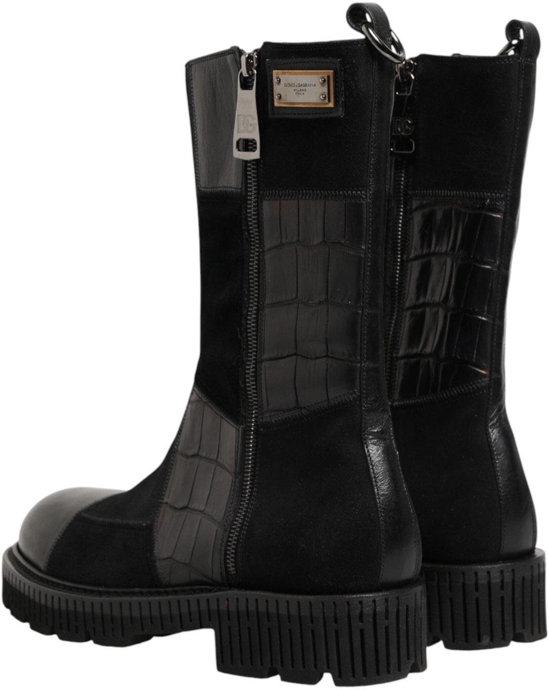 Dolce & Gabbana Black Patchwork Leather Mid Calf Boot Shoes