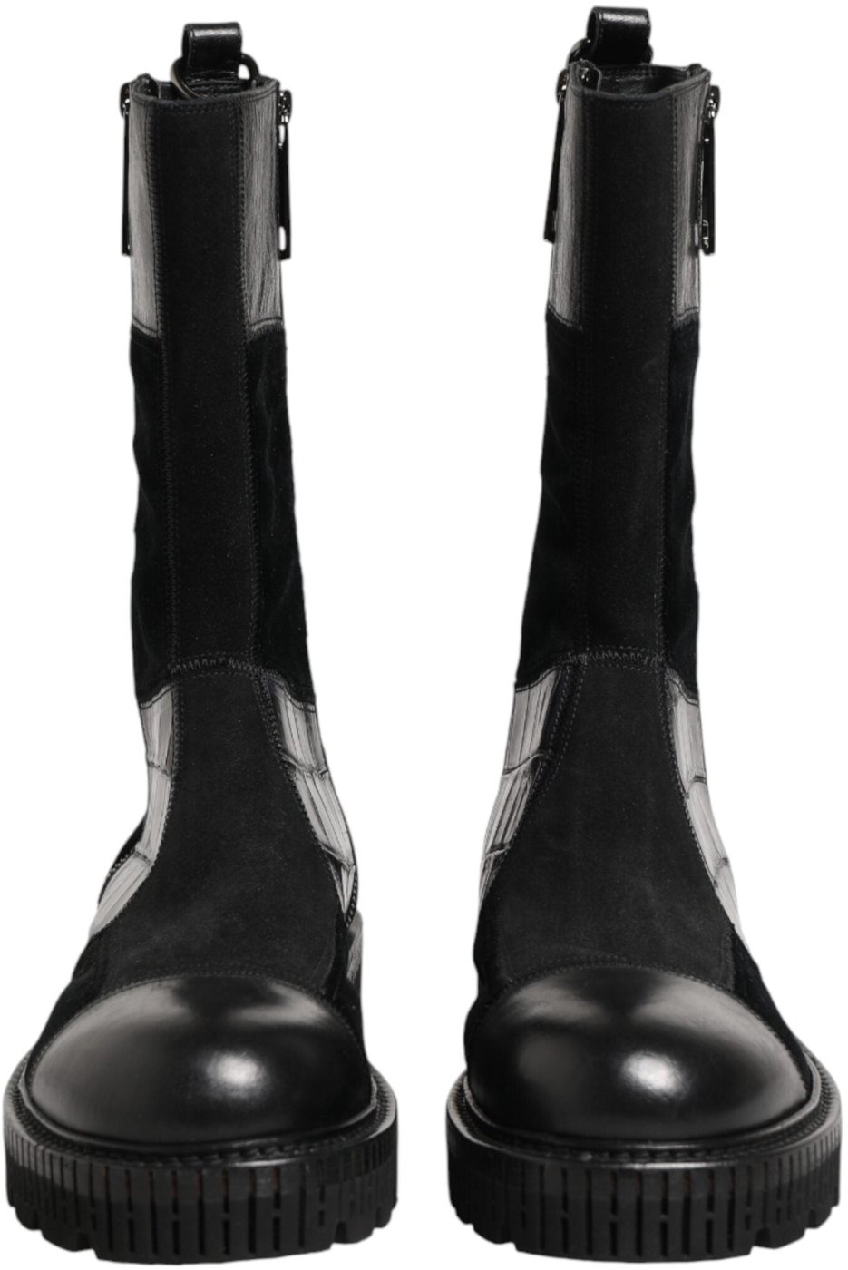 Dolce & Gabbana Black Patchwork Leather Mid Calf Boot Shoes