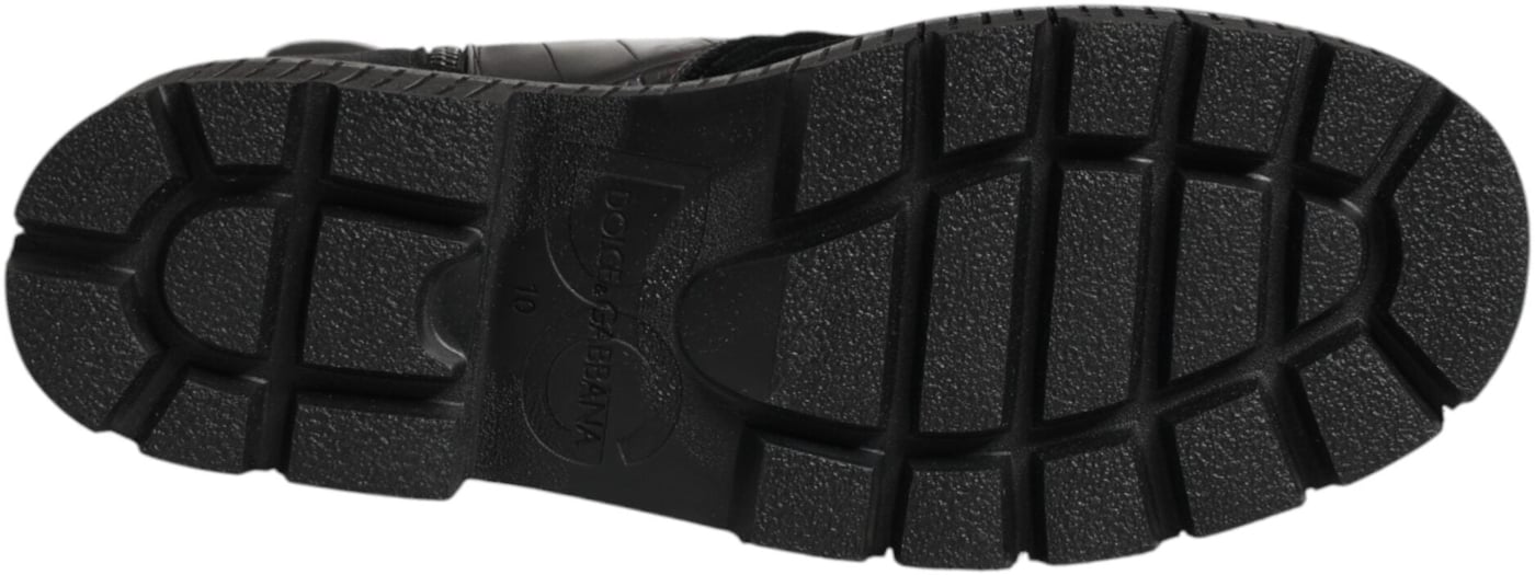 Dolce & Gabbana Black Patchwork Leather Mid Calf Boot Shoes
