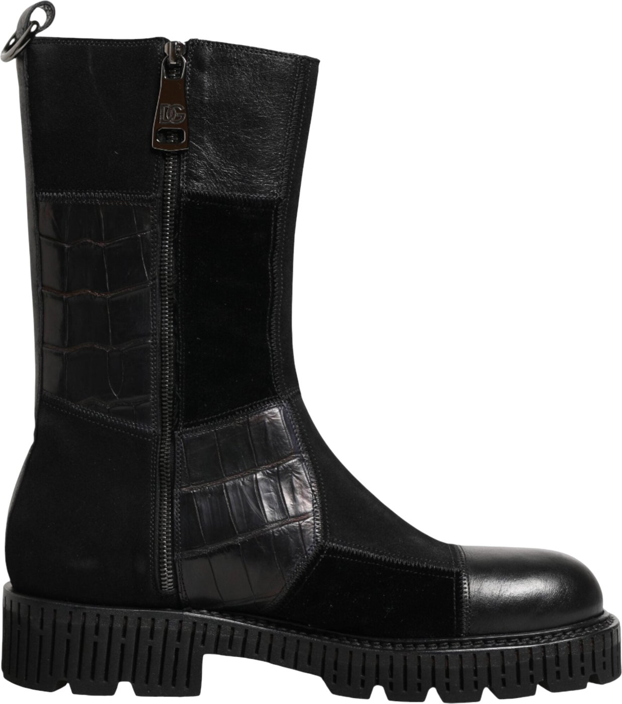 Dolce & Gabbana Black Patchwork Leather Mid Calf Boot Shoes