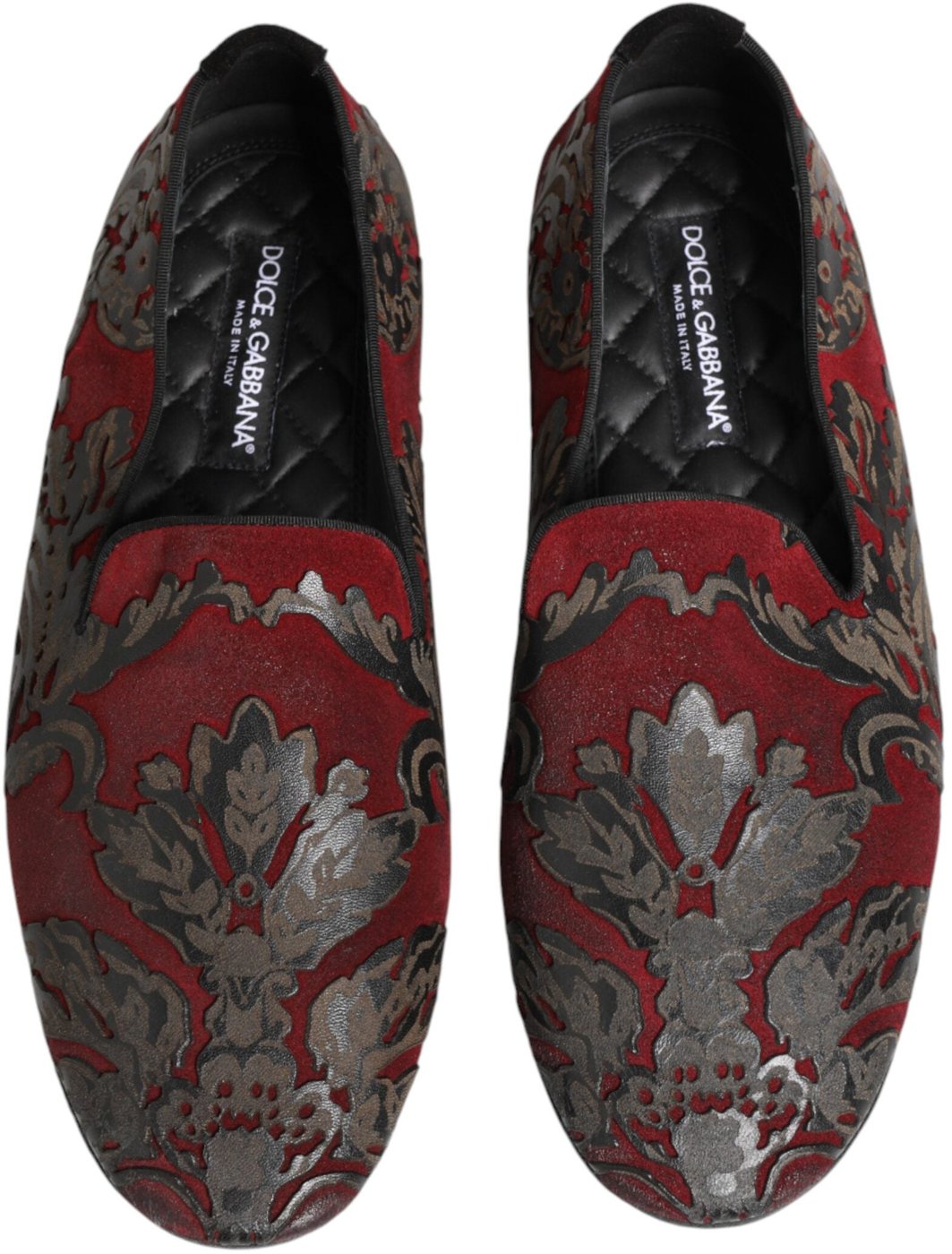 Dolce & Gabbana Bordeaux Jacquard Leather Slip On Loafer Shoes