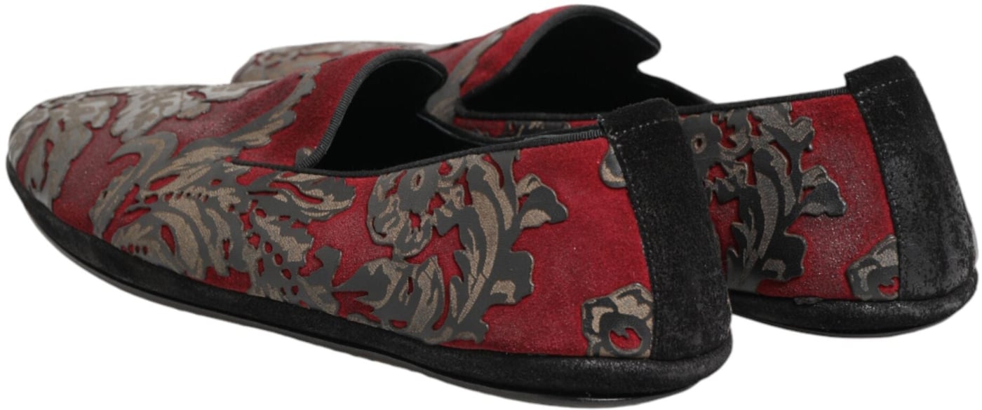 Dolce & Gabbana Bordeaux Jacquard Leather Slip On Loafer Shoes