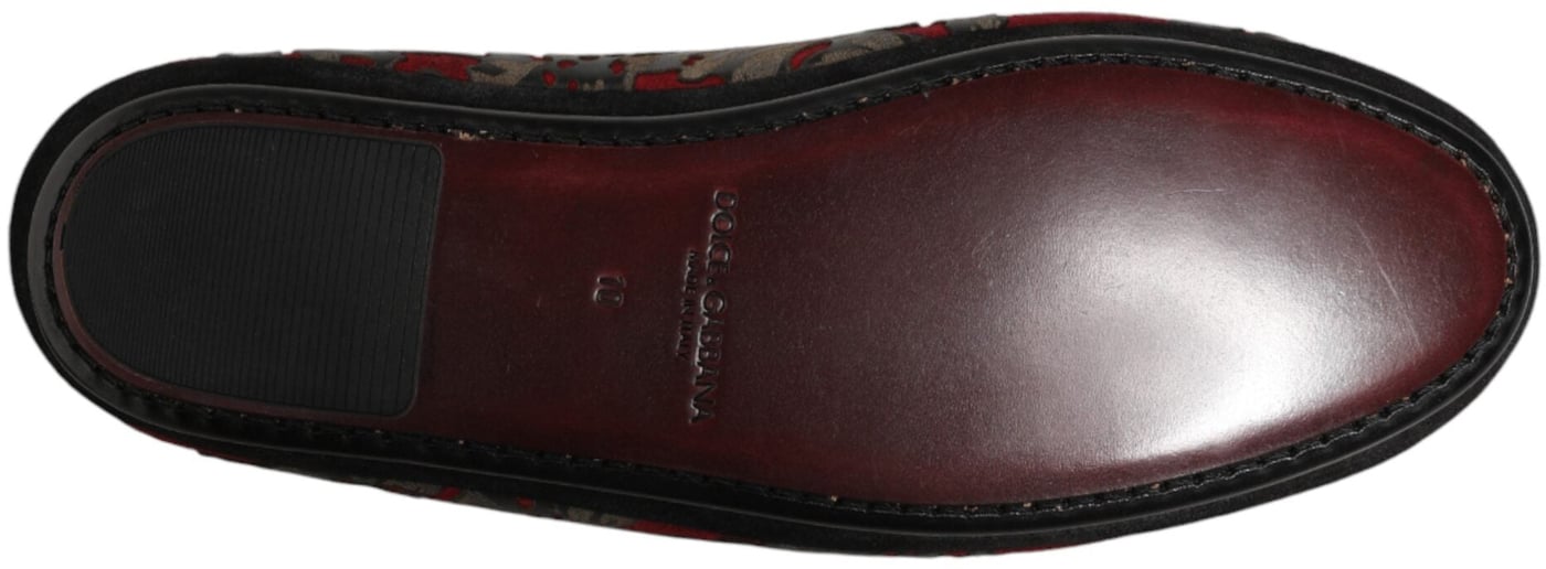 Dolce & Gabbana Bordeaux Jacquard Leather Slip On Loafer Shoes