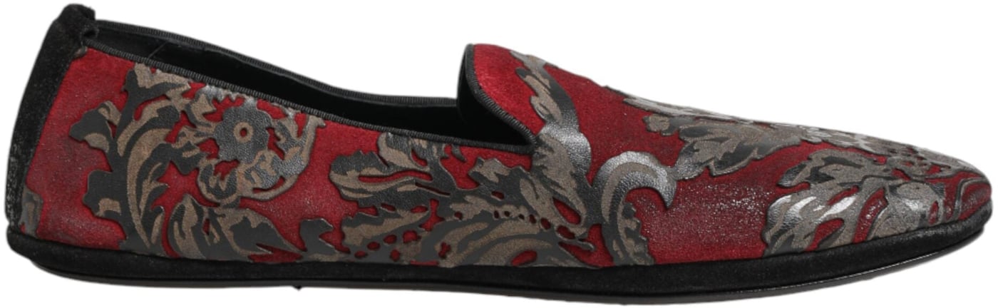 Dolce & Gabbana Bordeaux Jacquard Leather Slip On Loafer Shoes