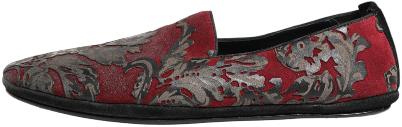 Dolce & Gabbana Bordeaux Jacquard Leather Slip On Loafer Shoes