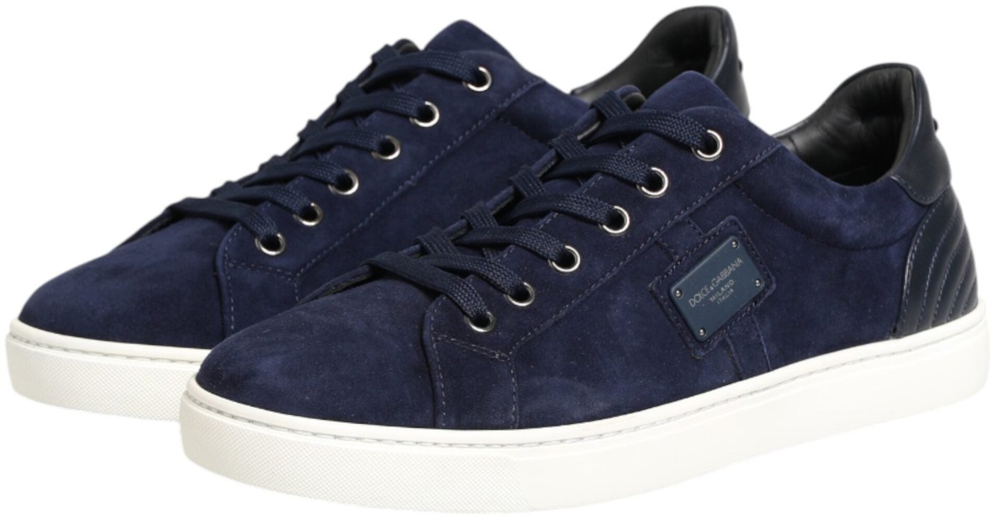 Dolce & Gabbana Blue Leather Suede Low Top Sneakers Shoes
