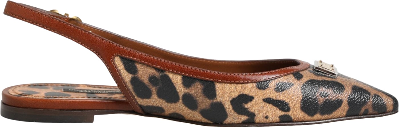 Dolce & Gabbana Brown Leopard Slingback Flats Sandals Shoes