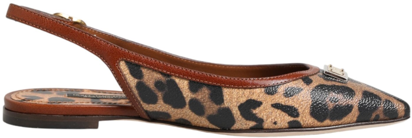Dolce & Gabbana Brown Leopard Slingback Flats Sandals Shoes