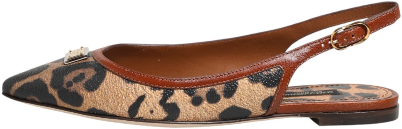 Dolce & Gabbana Brown Leopard Slingback Flats Sandals Shoes