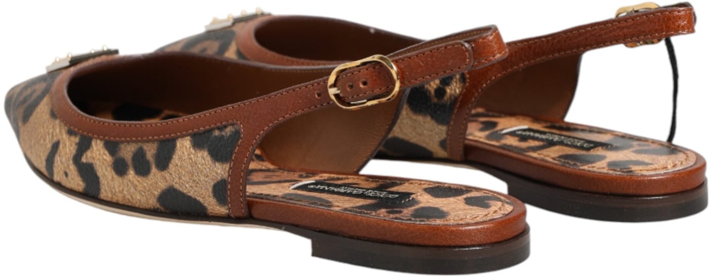 Dolce & Gabbana Brown Leopard Slingback Flats Sandals Shoes