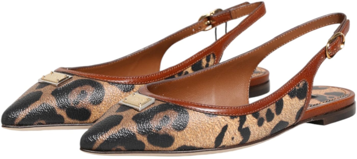 Dolce & Gabbana Brown Leopard Slingback Flats Sandals Shoes