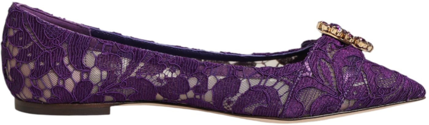 Dolce & Gabbana Purple Taormina Lace Crystals Flats Shoes