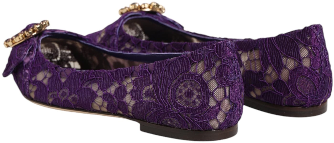 Dolce & Gabbana Purple Taormina Lace Crystals Flats Shoes