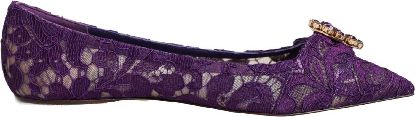 Dolce & Gabbana Purple Taormina Lace Crystals Flats Shoes