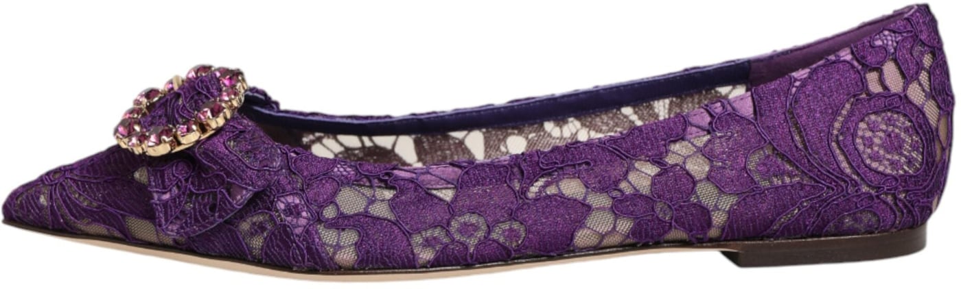 Dolce & Gabbana Purple Taormina Lace Crystals Flats Shoes