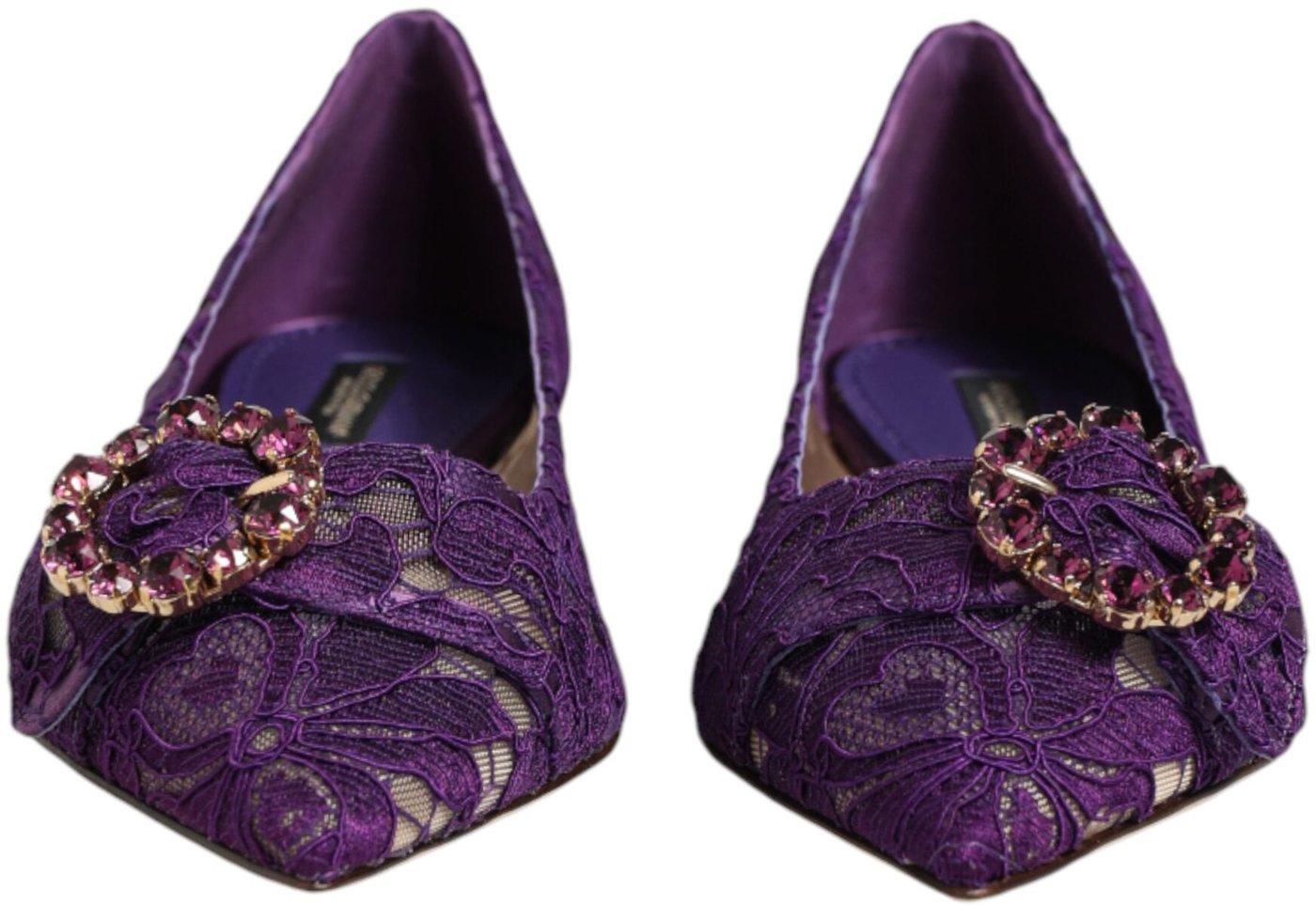 Dolce & Gabbana Purple Taormina Lace Crystals Flats Shoes