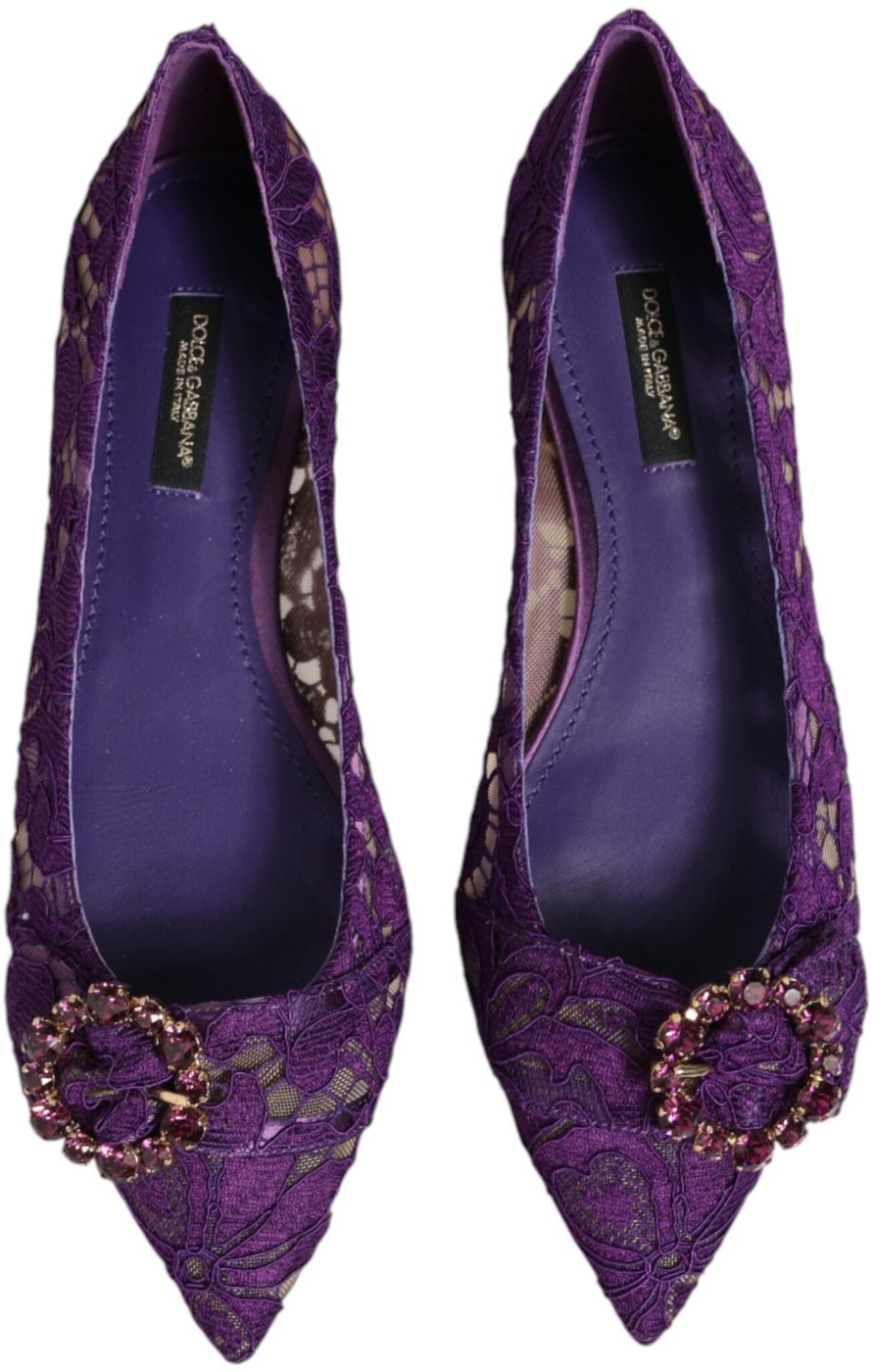 Dolce & Gabbana Purple Taormina Lace Crystals Flats Shoes