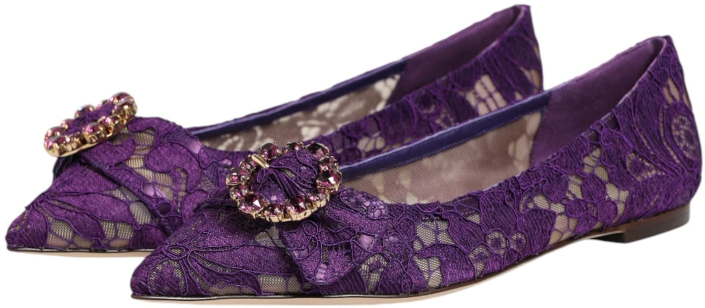 Dolce & Gabbana Purple Taormina Lace Crystals Flats Shoes