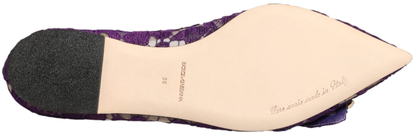 Dolce & Gabbana Purple Taormina Lace Crystals Flats Shoes