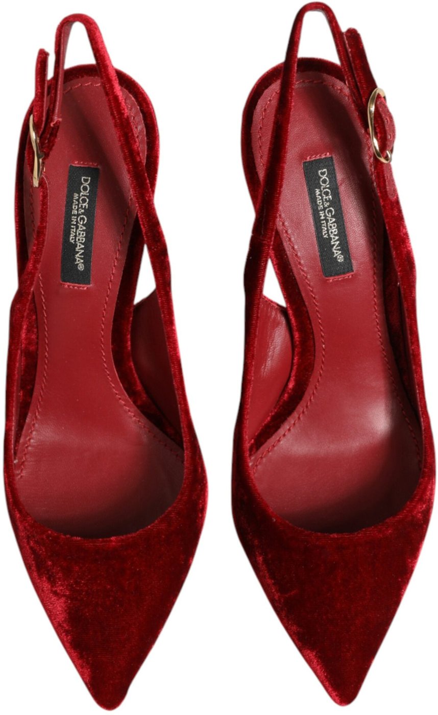 Dolce & Gabbana Red Suede High Heels Slingbacks Sandals Shoes
