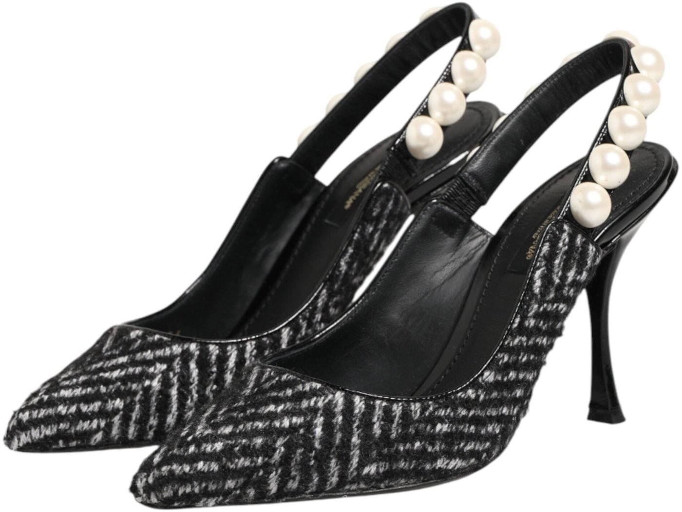 Dolce & Gabbana White Black Chevron Faux Pearl Slingbacks Shoes
