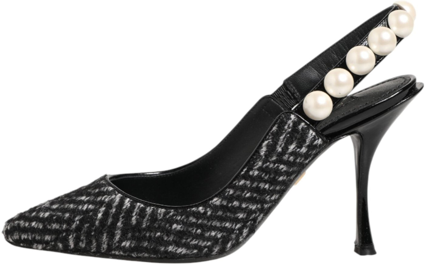 Dolce & Gabbana White Black Chevron Faux Pearl Slingbacks Shoes