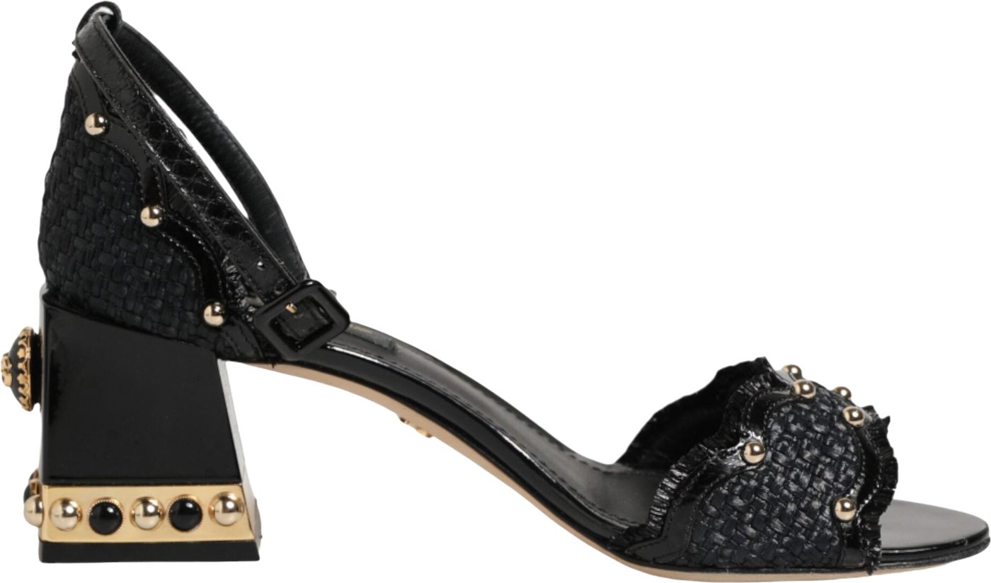 Dolce & Gabbana Black Studded Ankle Strap Sandals Shoes