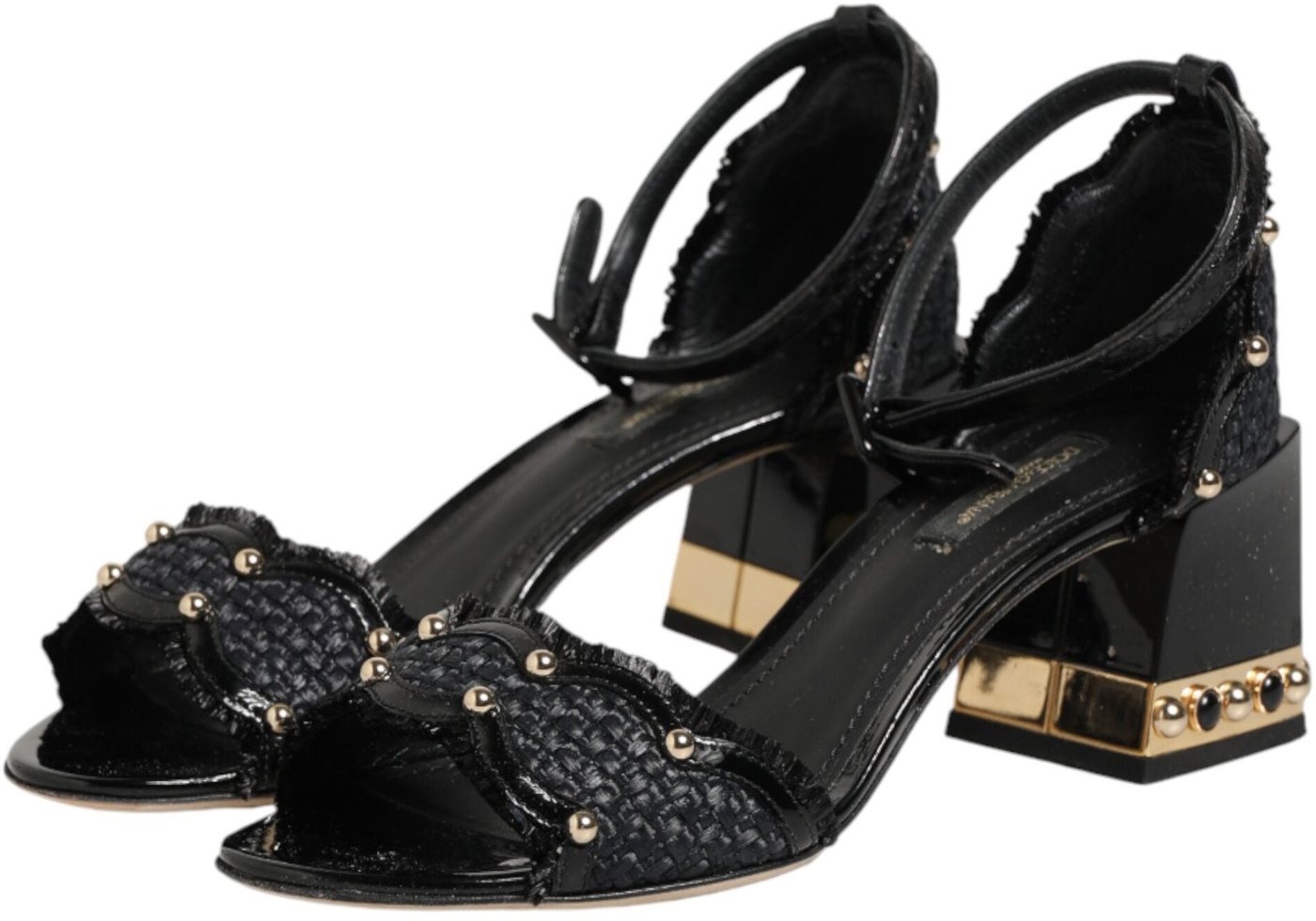 Dolce & Gabbana Black Studded Ankle Strap Sandals Shoes