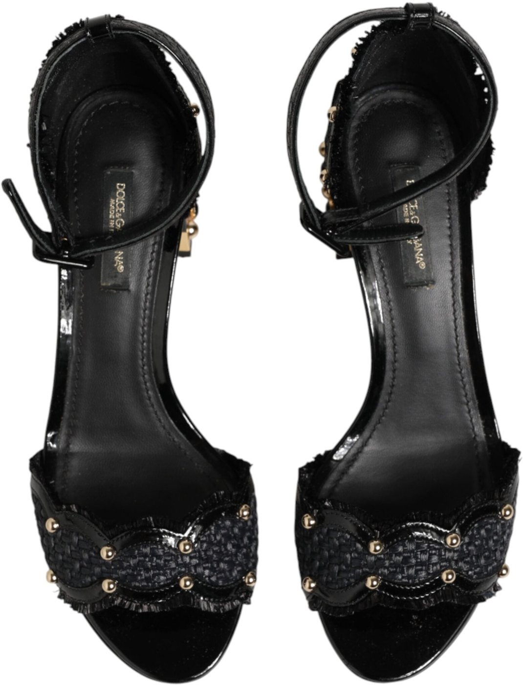 Dolce & Gabbana Black Studded Ankle Strap Sandals Shoes