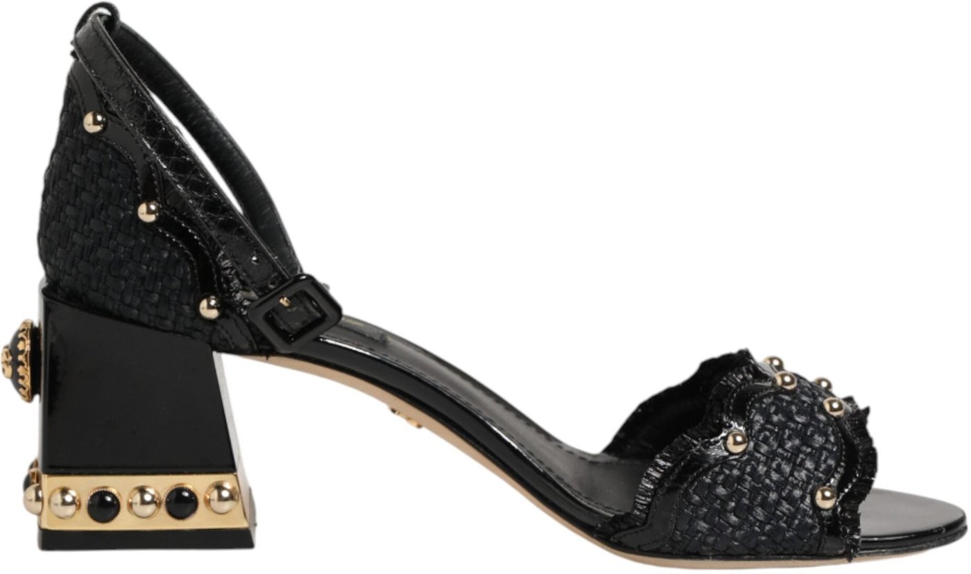 Dolce & Gabbana Black Studded Ankle Strap Sandals Shoes
