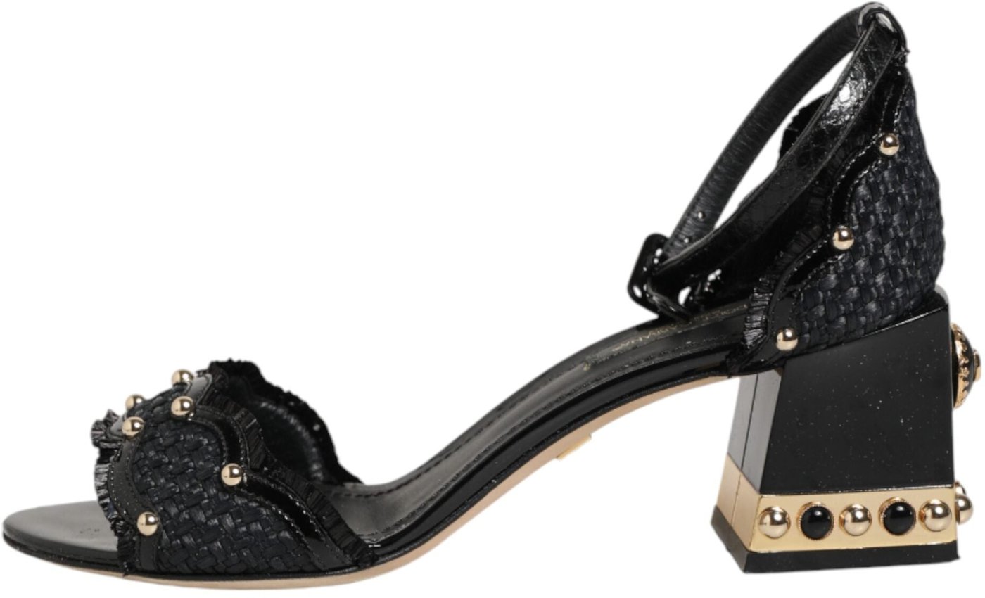 Dolce & Gabbana Black Studded Ankle Strap Sandals Shoes