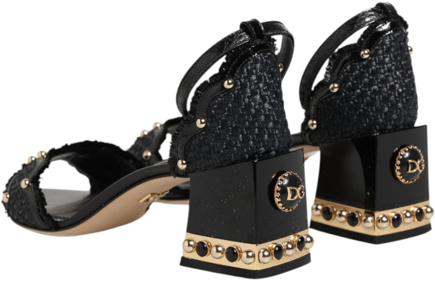 Dolce & Gabbana Black Studded Ankle Strap Sandals Shoes