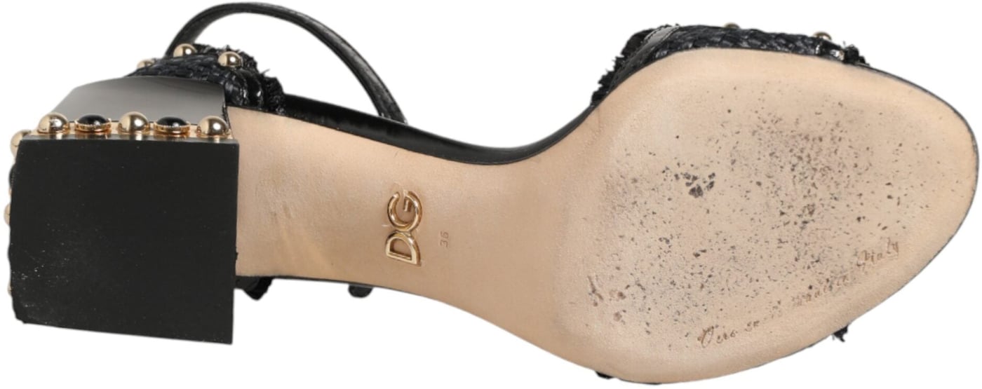 Dolce & Gabbana Black Studded Ankle Strap Sandals Shoes