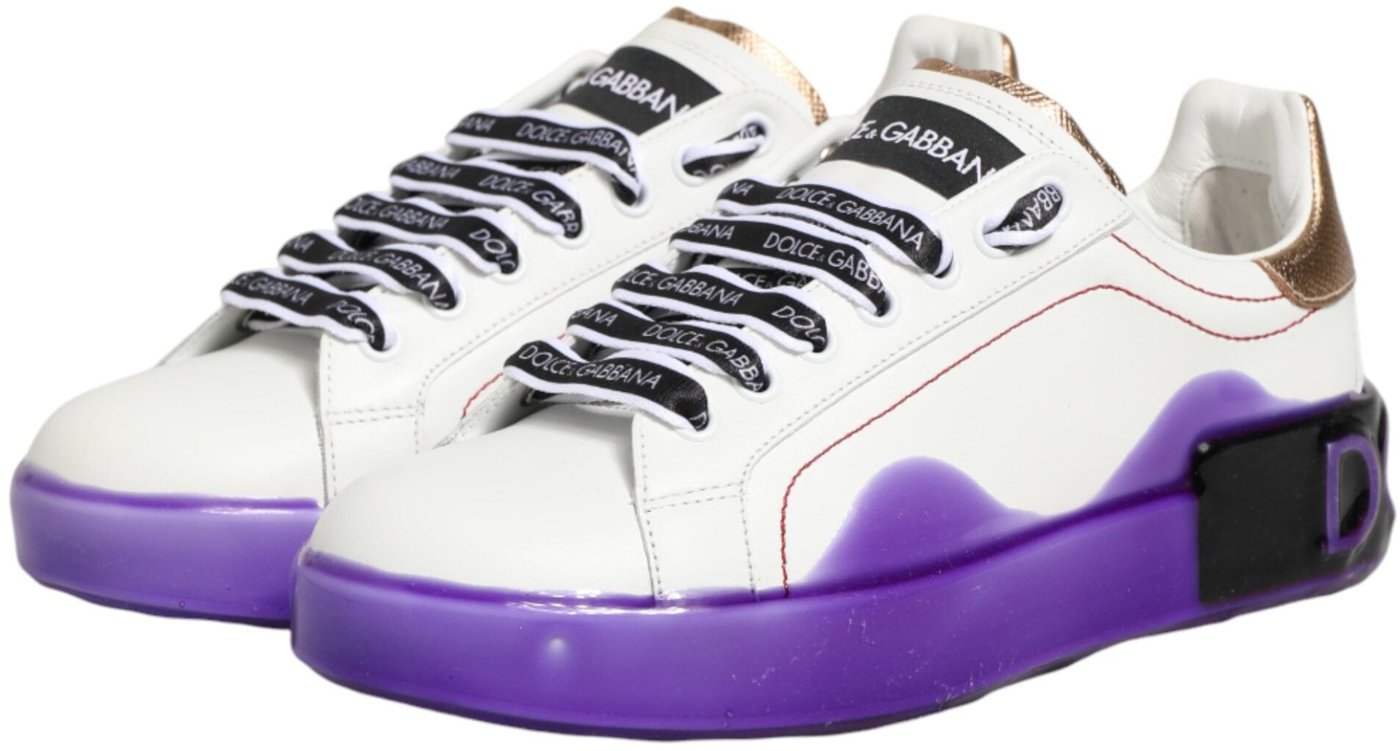 Dolce & Gabbana White Purple Leather Low Top Sneaker Shoes
