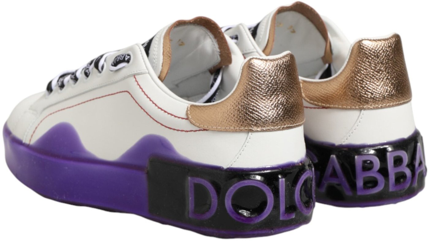 Dolce & Gabbana White Purple Leather Low Top Sneaker Shoes