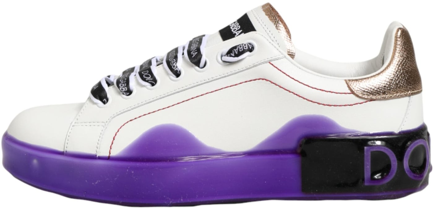 Dolce & Gabbana White Purple Leather Low Top Sneaker Shoes