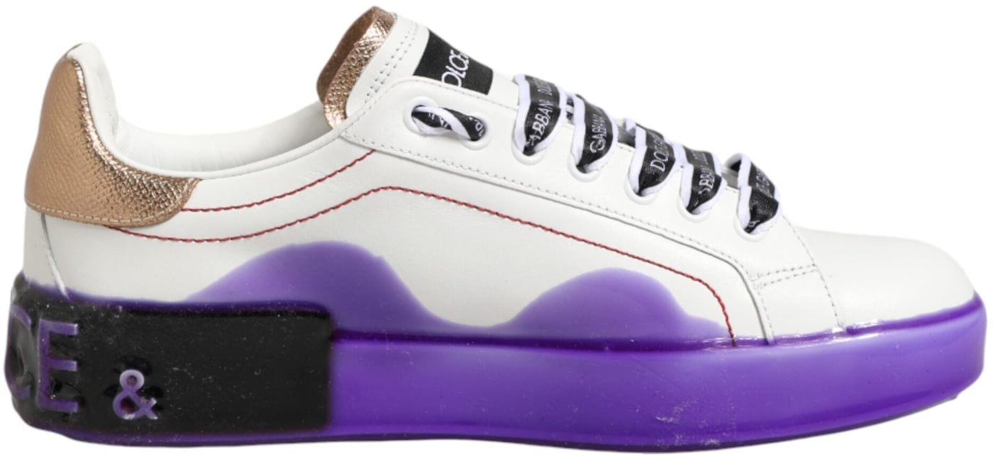 Dolce & Gabbana White Purple Leather Low Top Sneaker Shoes