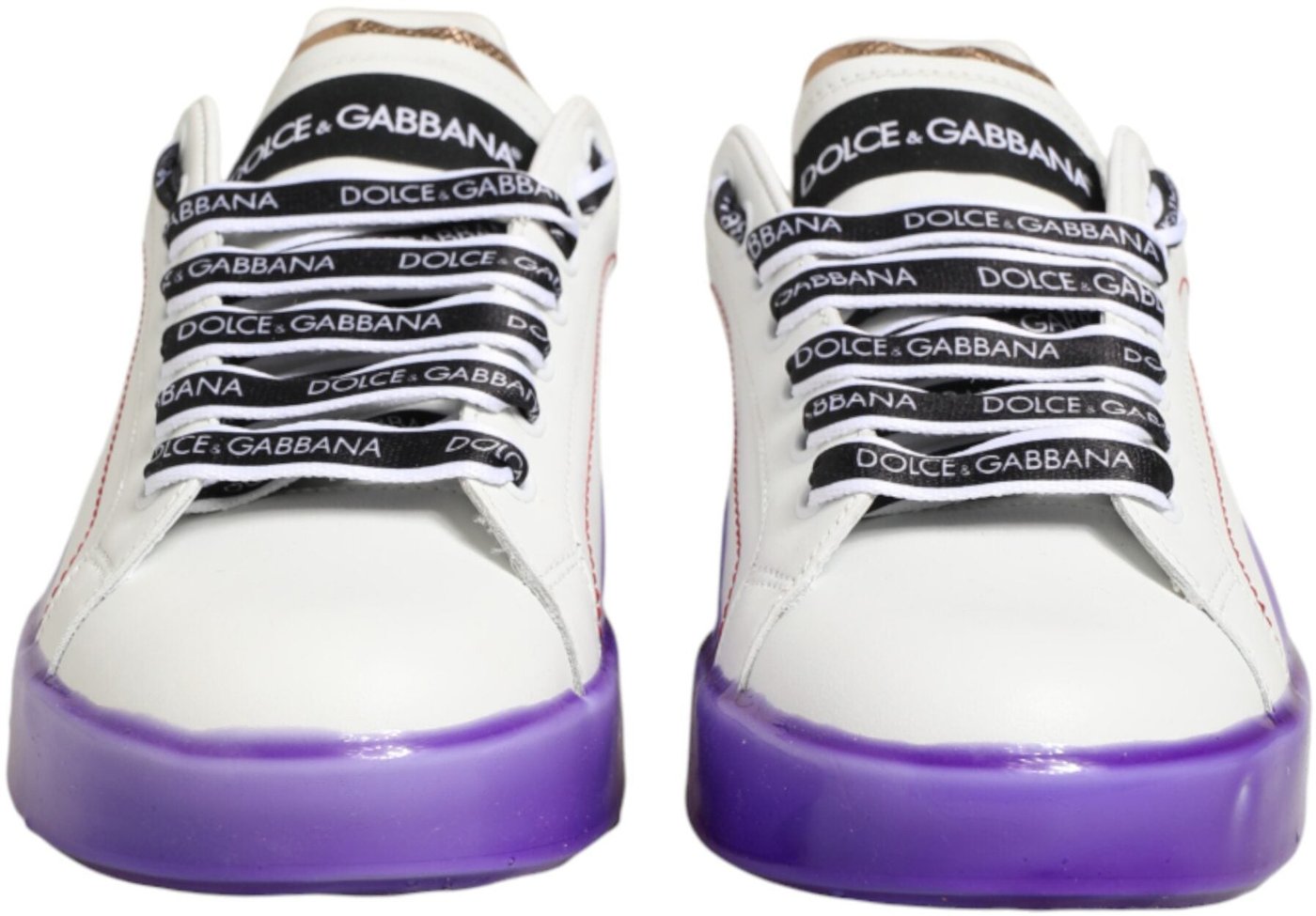 Dolce & Gabbana White Purple Leather Low Top Sneaker Shoes