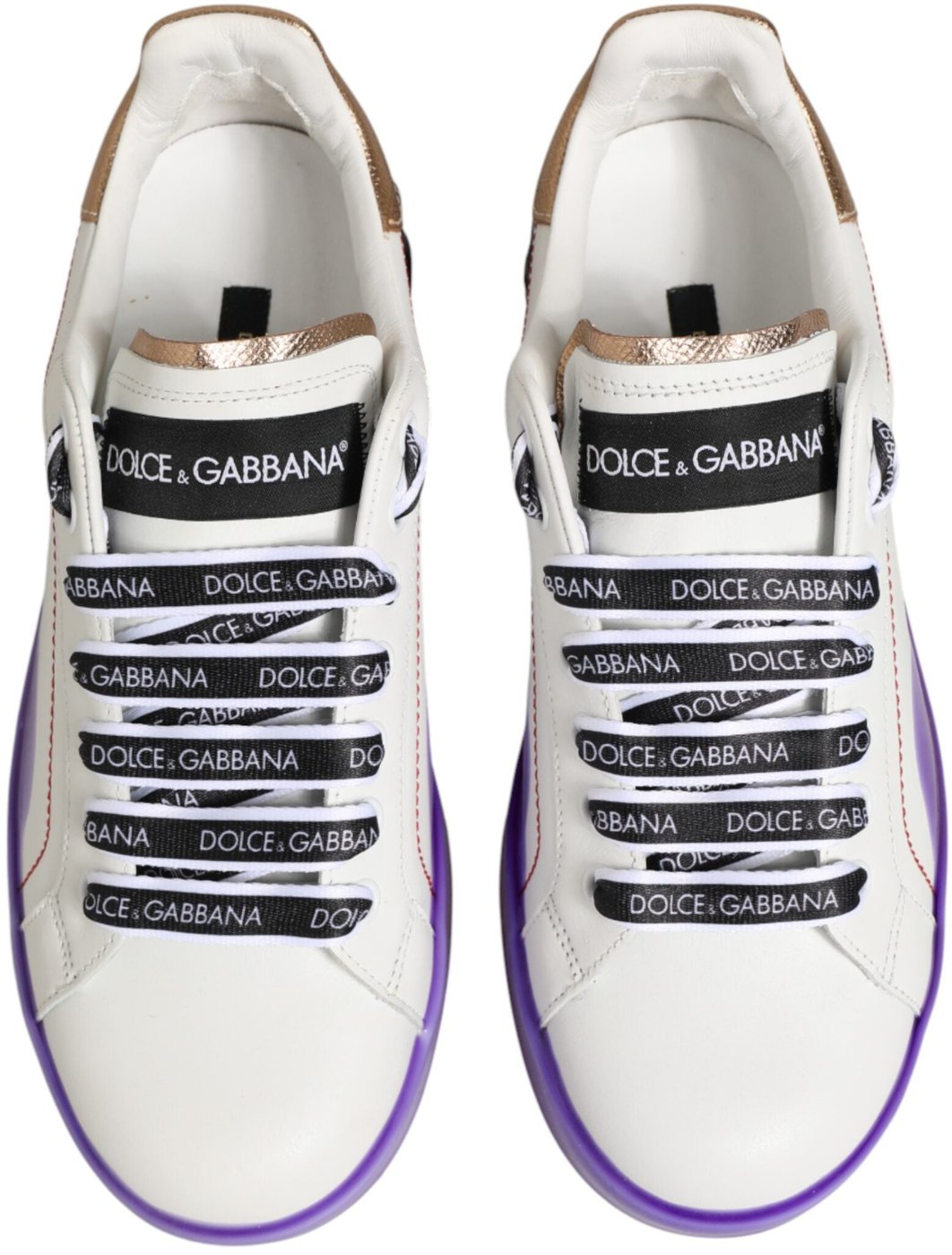 Dolce & Gabbana White Purple Leather Low Top Sneaker Shoes