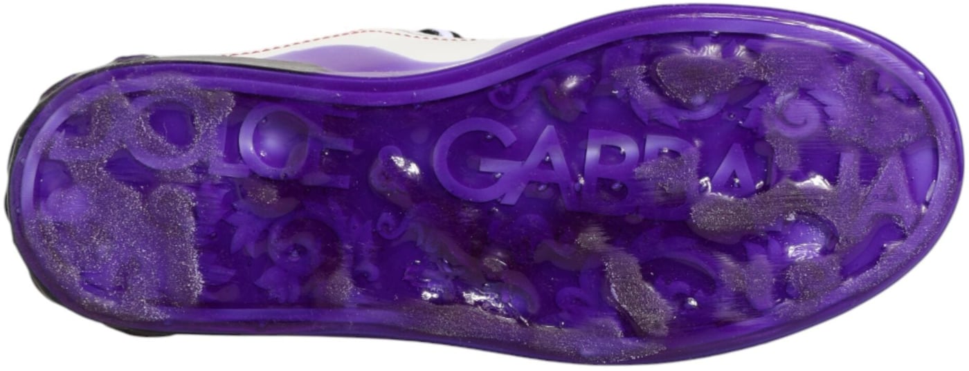 Dolce & Gabbana White Purple Leather Low Top Sneaker Shoes