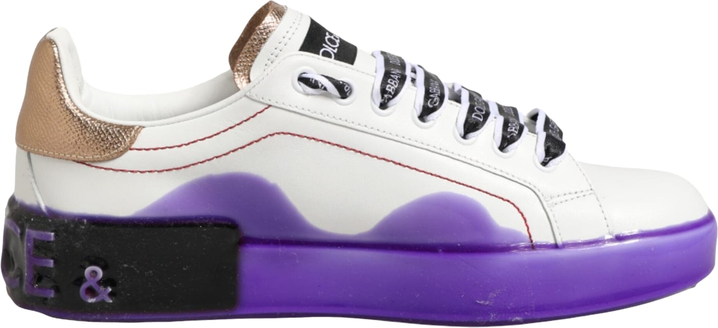 Dolce & Gabbana White Purple Leather Low Top Sneaker Shoes
