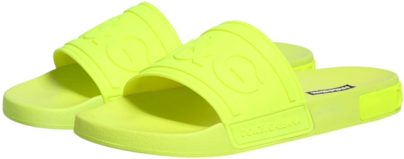 Dolce & Gabbana Green Rubber Slides Sandals Beachwear Shoes