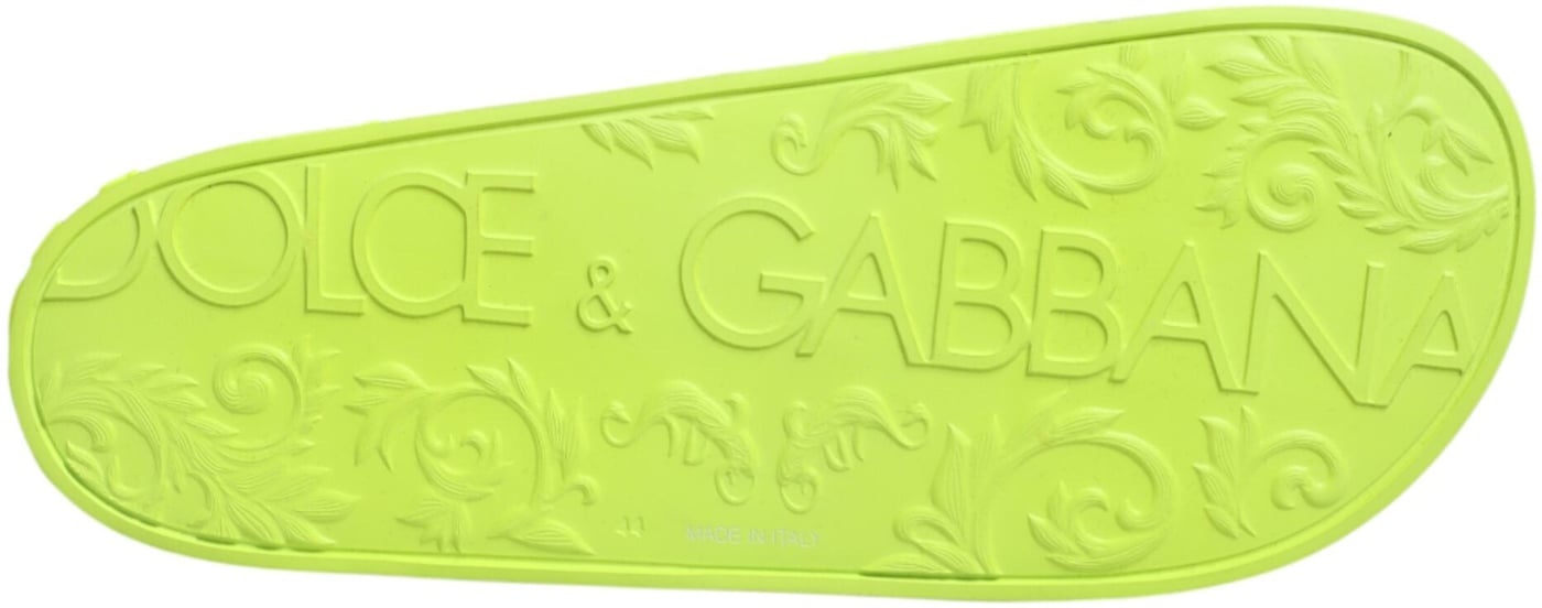 Dolce & Gabbana Green Rubber Slides Sandals Beachwear Shoes