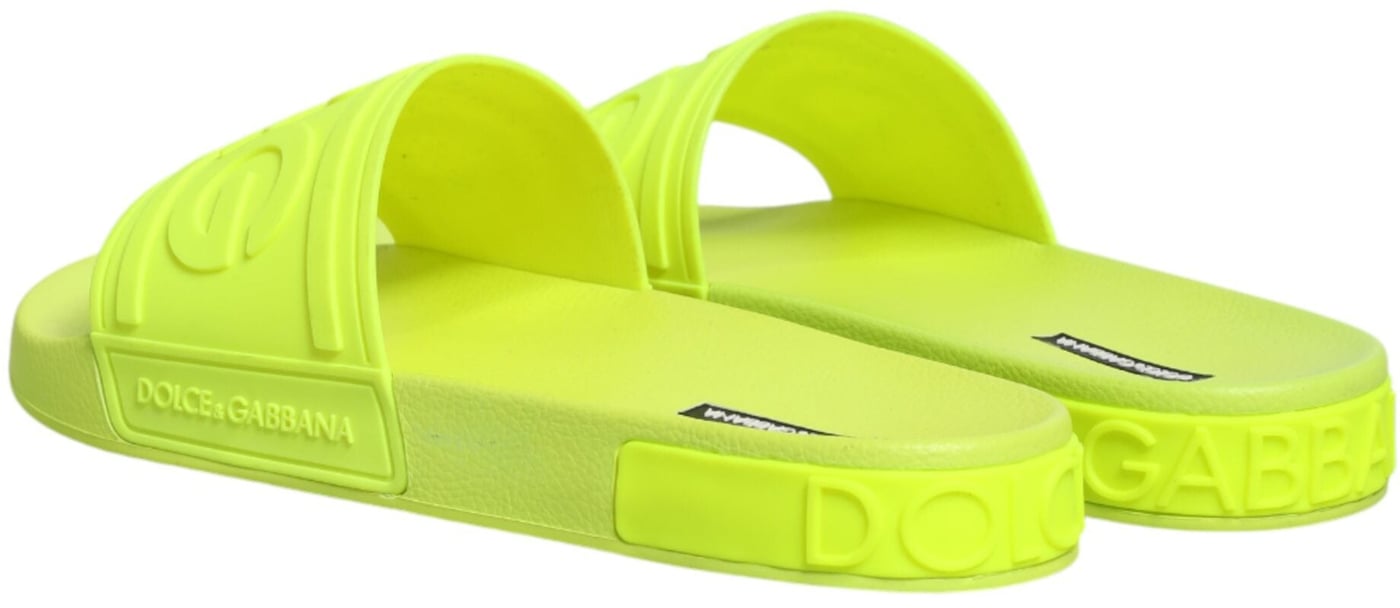 Dolce & Gabbana Green Rubber Slides Sandals Beachwear Shoes