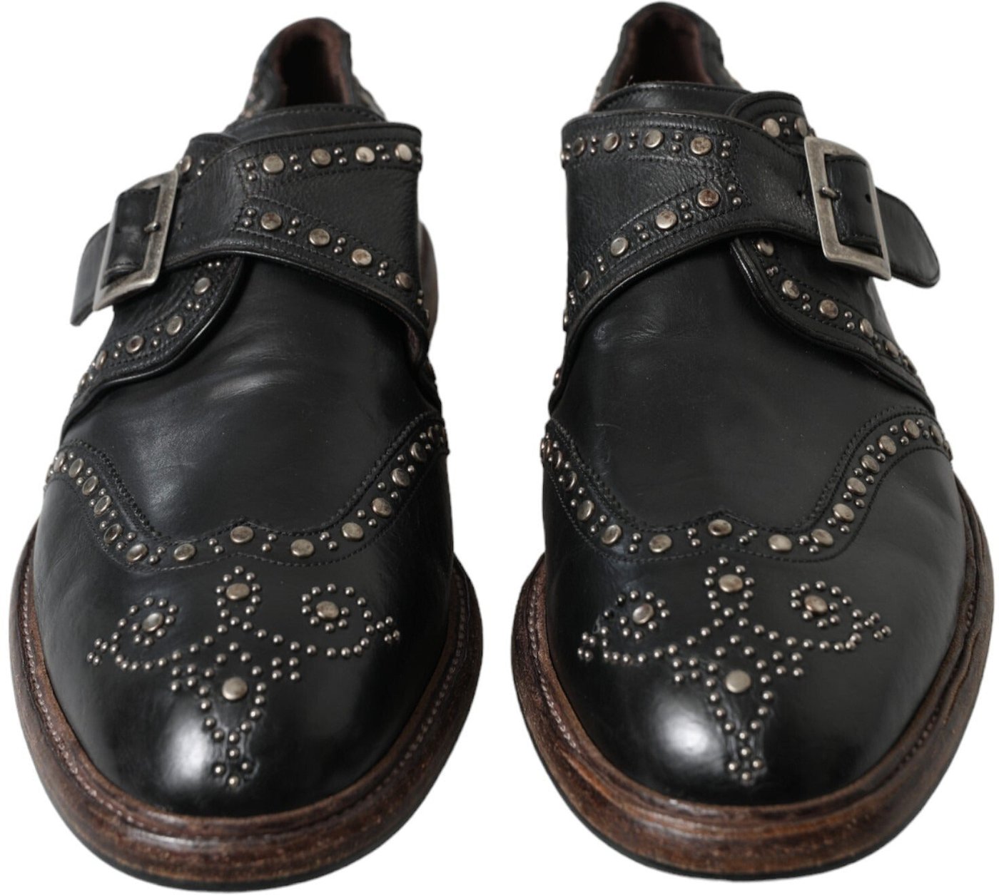 Dolce & Gabbana Black Leather Monk Strap Studded Dress Shoes